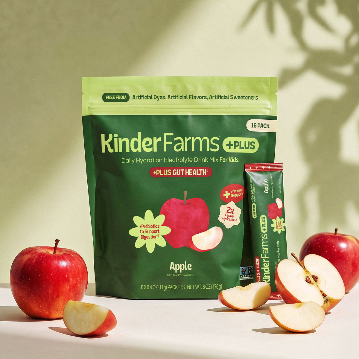 KinderFarms Plus Gut Health Daily Hydration Electrolyte Drink Mix For Kids Apple