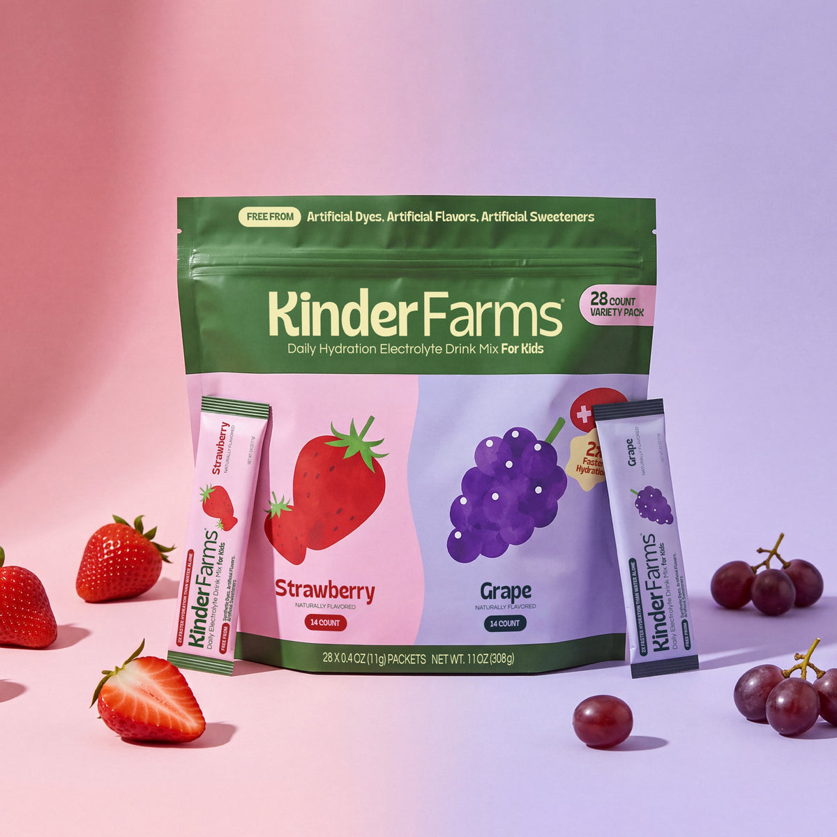 KinderFarms Kids Electrolyte Drink Mix For Kids – 28-Count Value Pack Strawberry & Grape (Item 1 of 5)