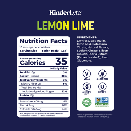 KinderLyte® 16ct Advanced Electrolyte Powder Lemon Lime
