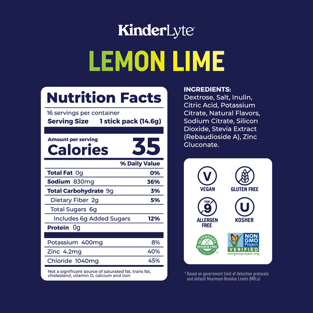 KinderLyte® 16ct Advanced Electrolyte Powder Lemon Lime