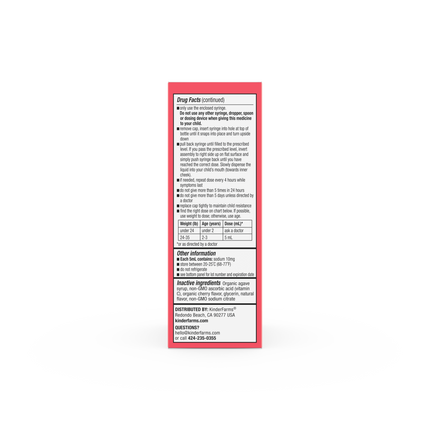 The back of a red and white box, displaying product information, ingredients, and manufacturer details, photographed against a solid white background.