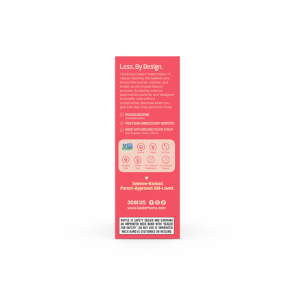 A tall, narrow pink product box shown upright against a plain white background. The front has white text and small icons, including a USDA Organic seal and a 'Science-Based' badge.