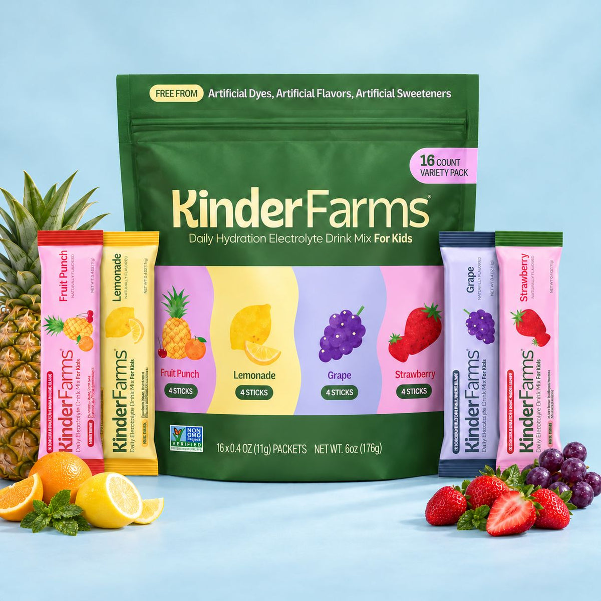 KinderFarms Kids Electrolyte Powder — 16-Count Variety Pack