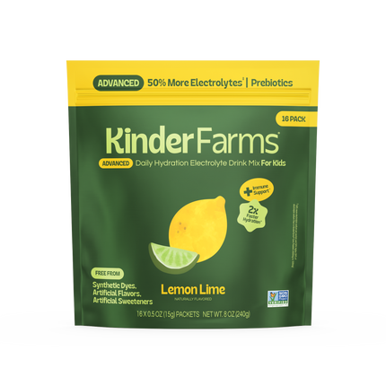 New 2026 packaging — KinderLyte® 16ct Advanced Electrolyte Powder Lemon Lime