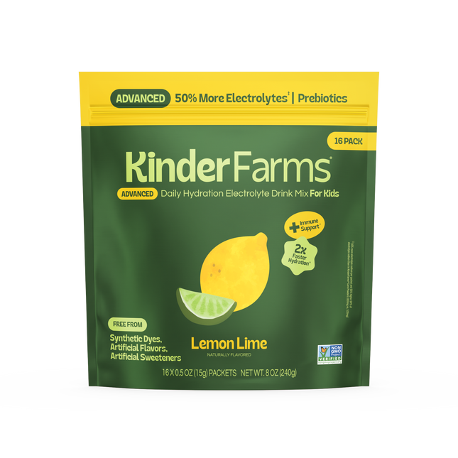 New 2026 packaging — KinderLyte® 16ct Advanced Electrolyte Powder Lemon Lime