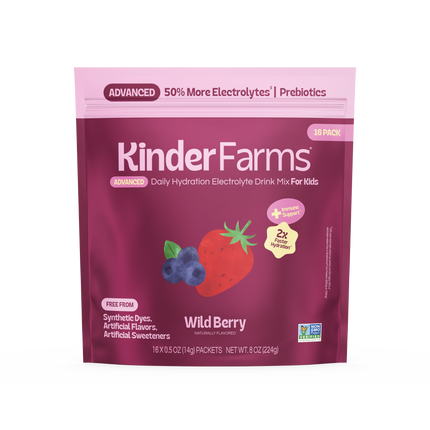 New 2026 packaging — KinderLyte® 16ct Advanced Electrolyte Powder Wild Berry