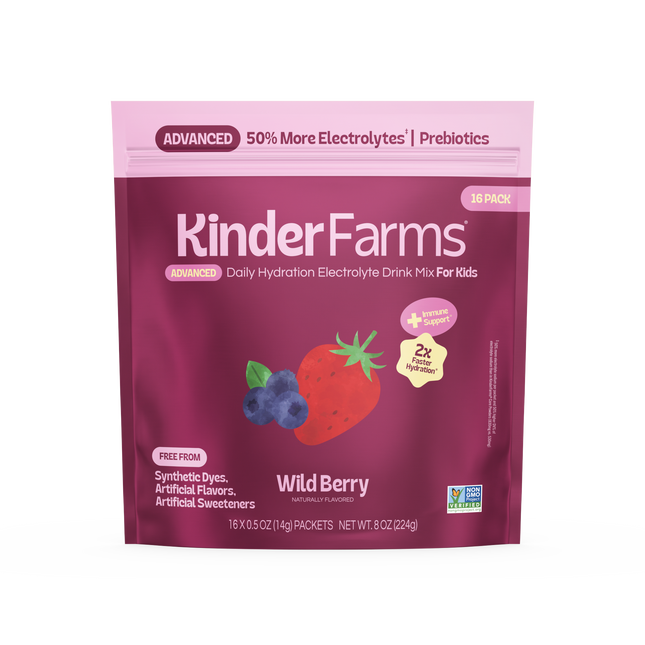 New 2026 packaging — KinderLyte® 16ct Advanced Electrolyte Powder Wild Berry
