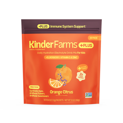 New 2026 packaging — KinderLyte® 16ct Herbal Immunity Supplement Orange Citrus