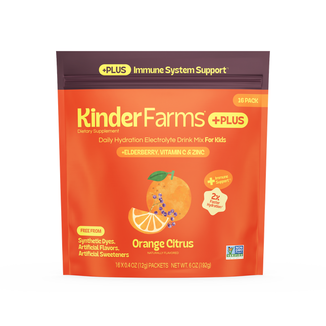 New 2026 packaging — KinderLyte® 16ct Herbal Immunity Supplement Orange Citrus