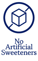 A circular logo with a blue cube icon and the text 'No Artificial Sweeteners' in dark blue on a white background.