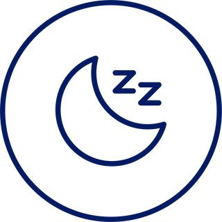 A blue line icon of a crescent moon with two Zs to indicate sleep or nighttime, enclosed in a circle.