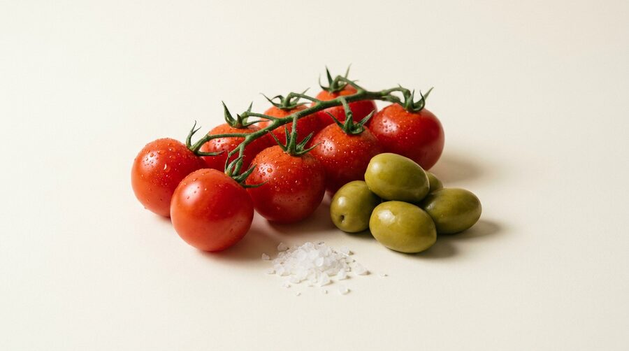 Sea salt, tomatoes, olives